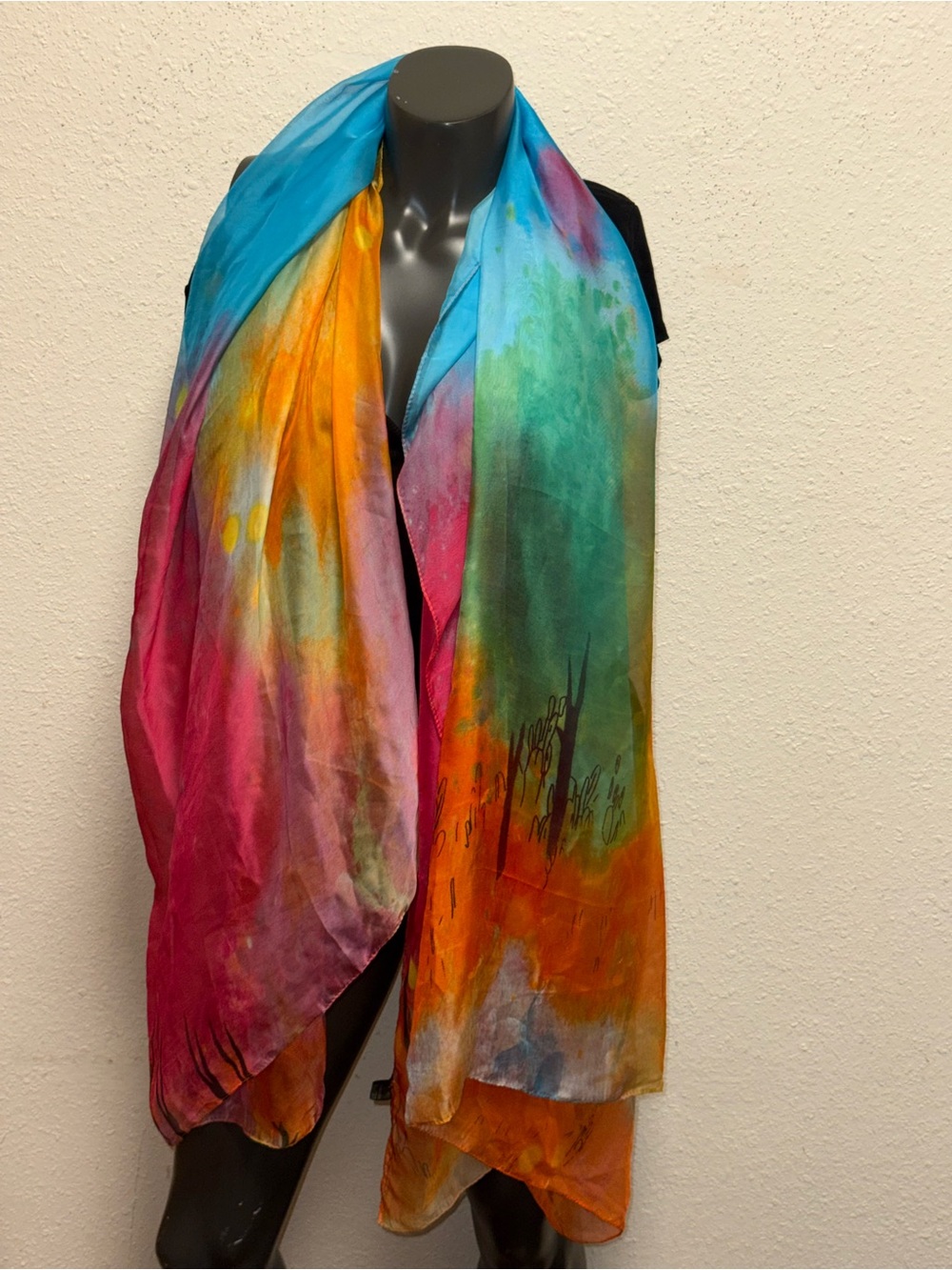 Multicolor Watercolor Throw Scarf - Vibrant Blue, Pink & Orange